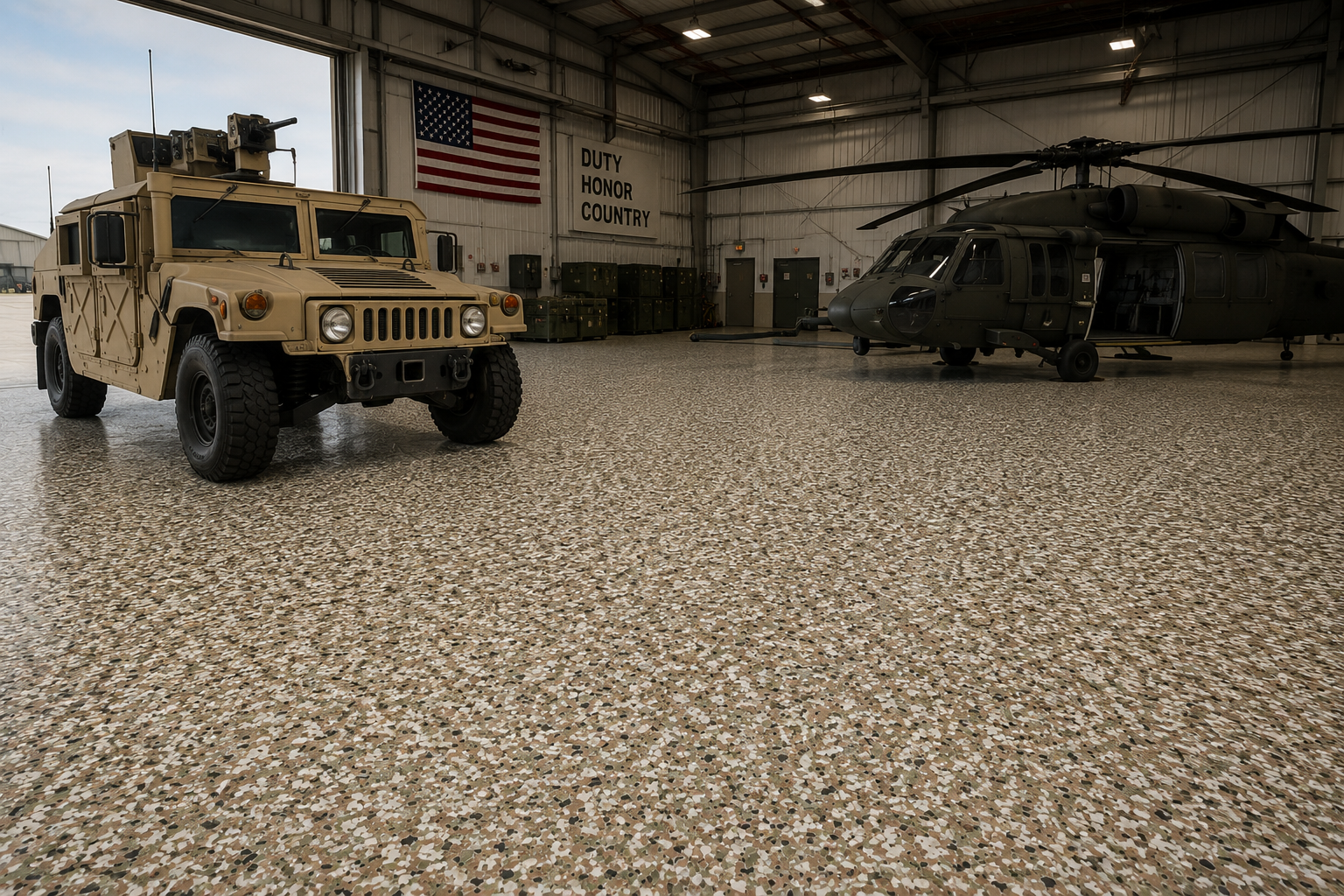 Camo Epoxy Floor Flakes – Military & Camouflage Floor Finish