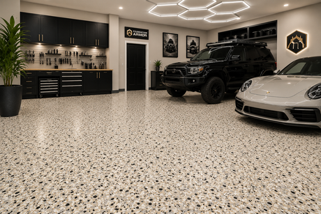 Spiced Chai Epoxy Floor Flakes – Warm Neutral Style with Modern Contrast