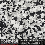 Frosted noir Armor Epoxy Floor Flakes showcasing textured, decorative epoxy floor flakes for a durable, stylish surface finish.