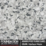 Frosted noir Armor Epoxy Floor Flakes with textured appearance, showing a decorative epoxy floor coating with black and gray flakes.