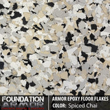 Frosted noir Armor Epoxy Floor Flakes showing textured, decorative epoxy floor coating with black and gray flakes.