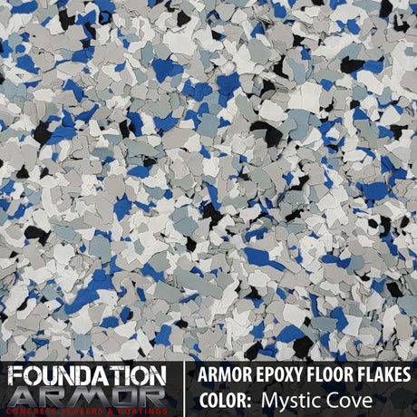 Frosted noir Armor Epoxy Floor Flakes showing textured, decorative epoxy flakes for durable floor surface.